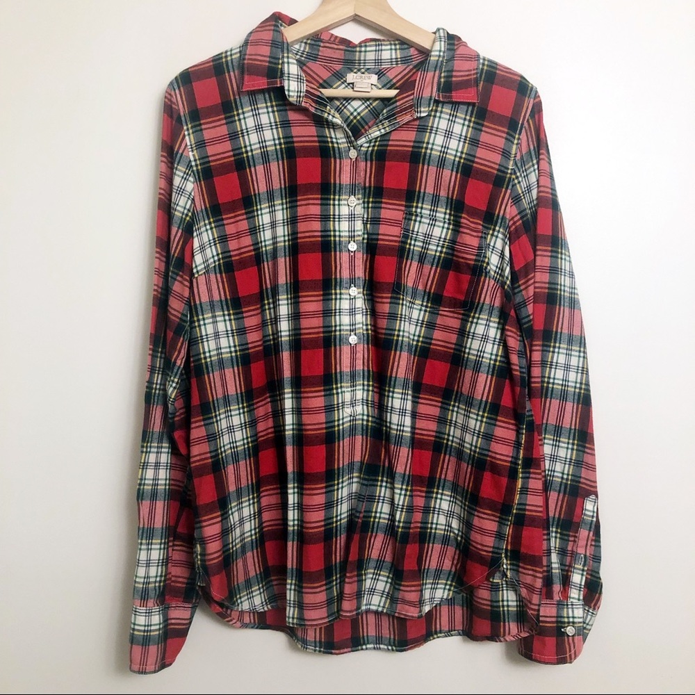 J. Crew Plaid Popover Flannel Half Button Down